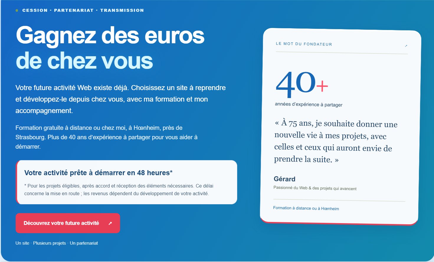 DesEurosDeChezVous.fr — Site dédié à la reprise de projets web pour développer une activité à domicile