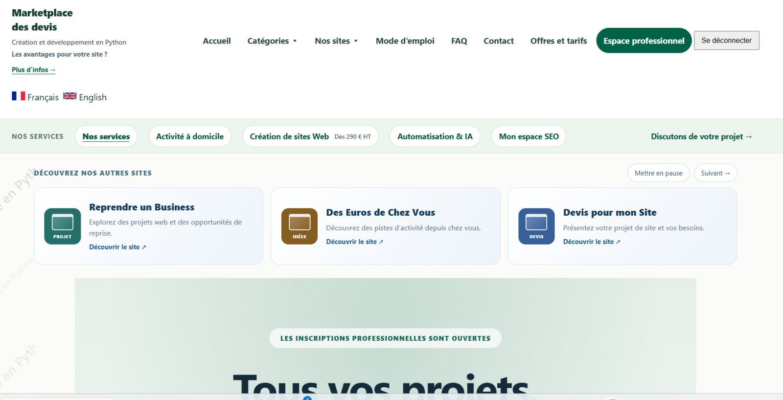 Marketplace des Devis — Plateforme de mise en relation entre clients et professionnels